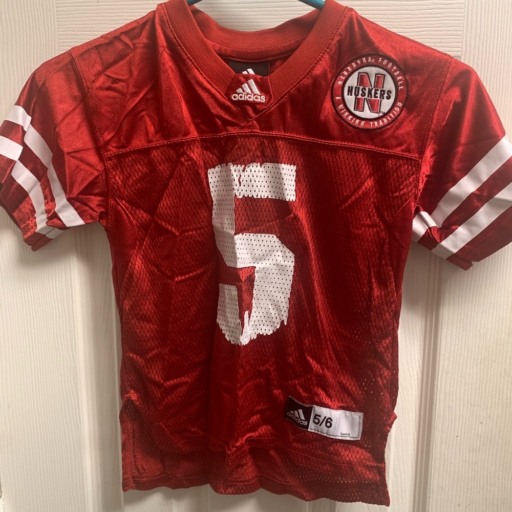 Adidas Red and White Athletic Jersey Nebraska Huskers football youth 5/6 size